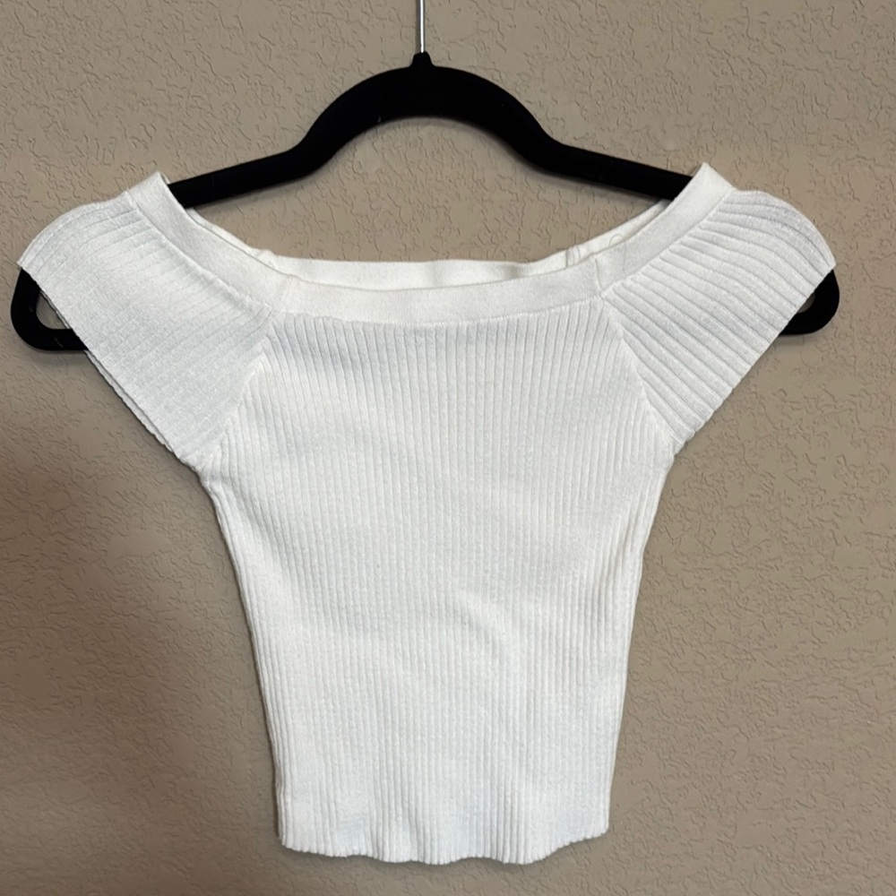 Full Tilt white ribbed off-shoulder crop top